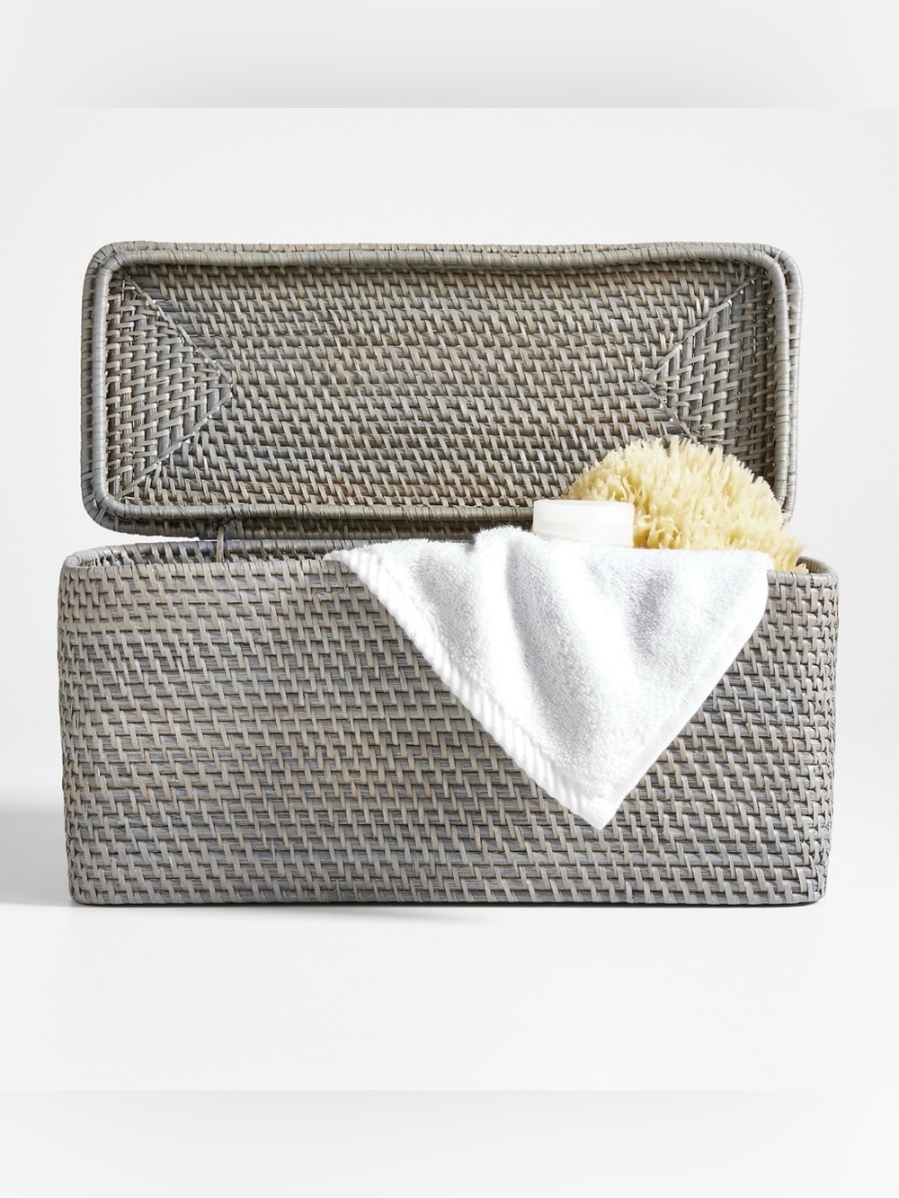 Crate&Barrel Sedona Grey Lidded Rectangular Tote Bin